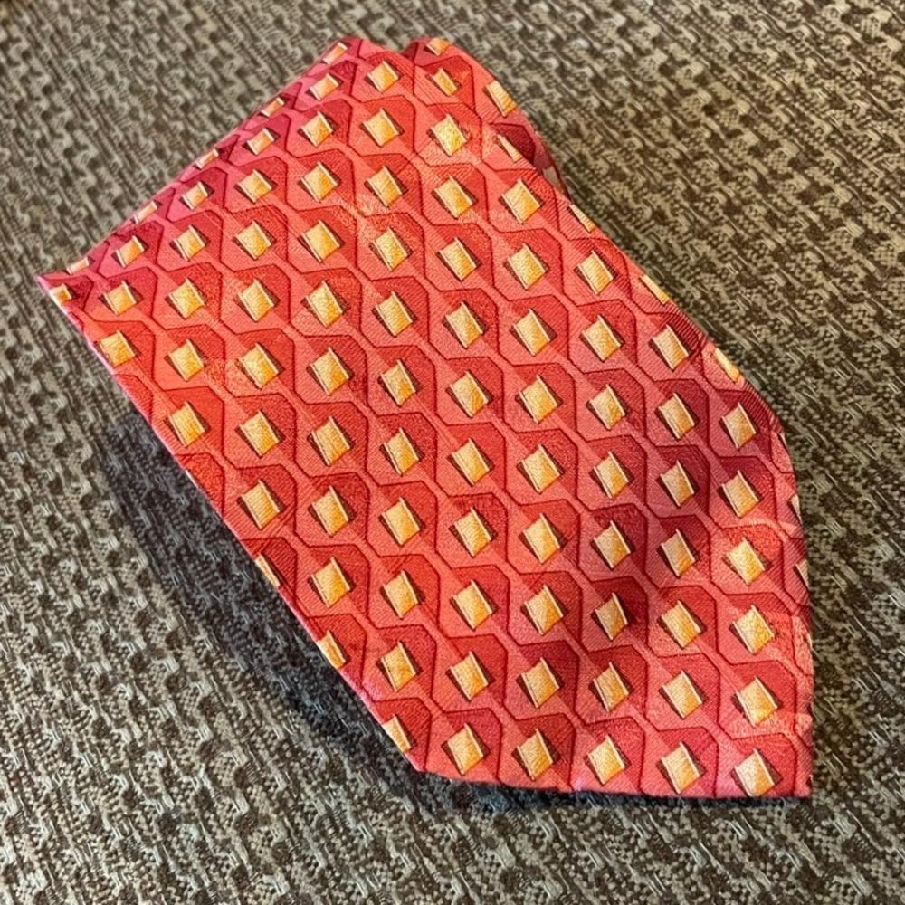 Ermenegildo Zegna Necktie Mens Red Geometric Silk Wedding Dapper‎ Italy Luxury